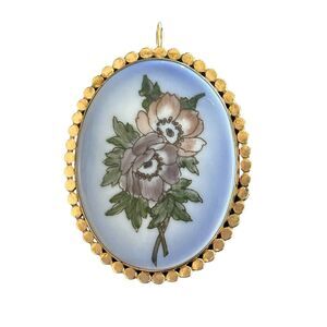 Vintage B&G Denmark 14K Yellow Gold Filled Floral Porcelain Brooch Pin Pendant